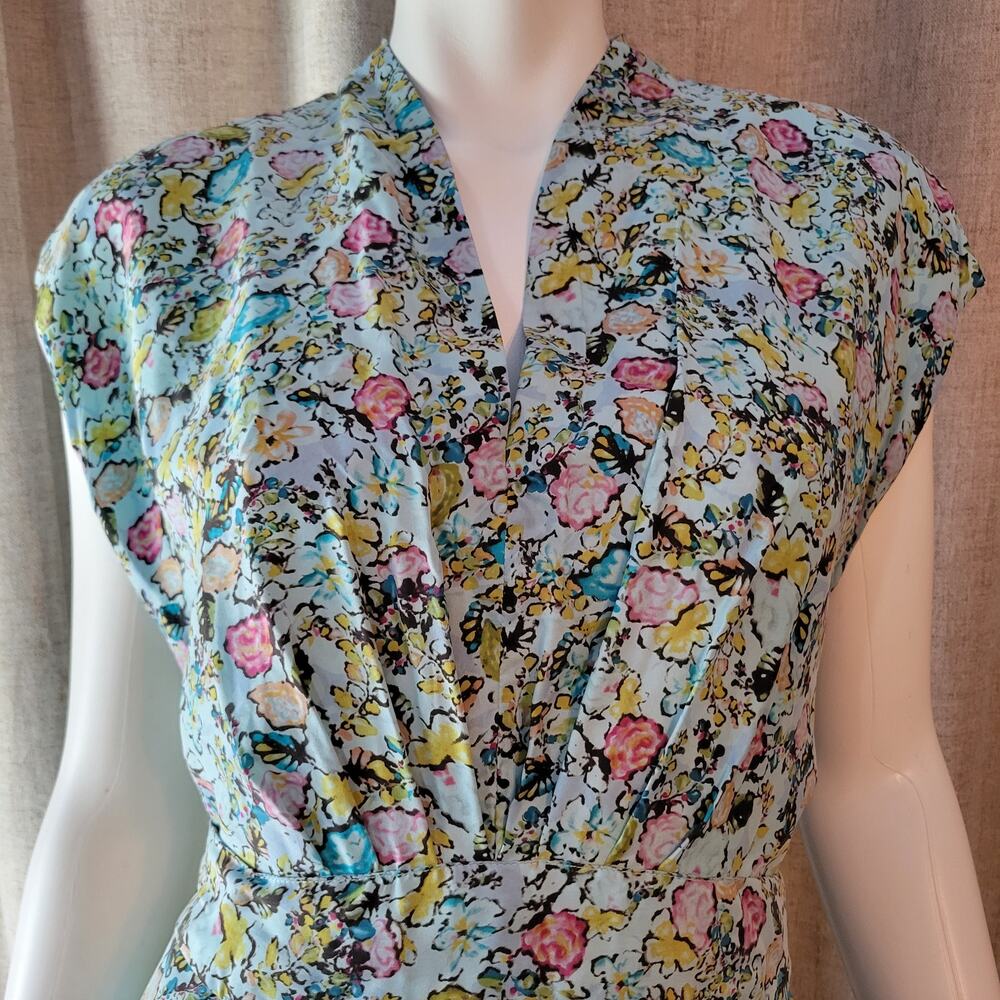 Sundance Floral Midi Dress in Light Blue with Pink and Yellow Accents